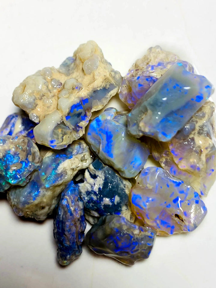 OPAL MONTH SPECIAL Lightning Ridge Rough Dark & Crystal Opal Parcel 63cts Lots of Potential & Cutters Lots Bright colours & bars 18x11x7mm to 10x9x4mm WSY99