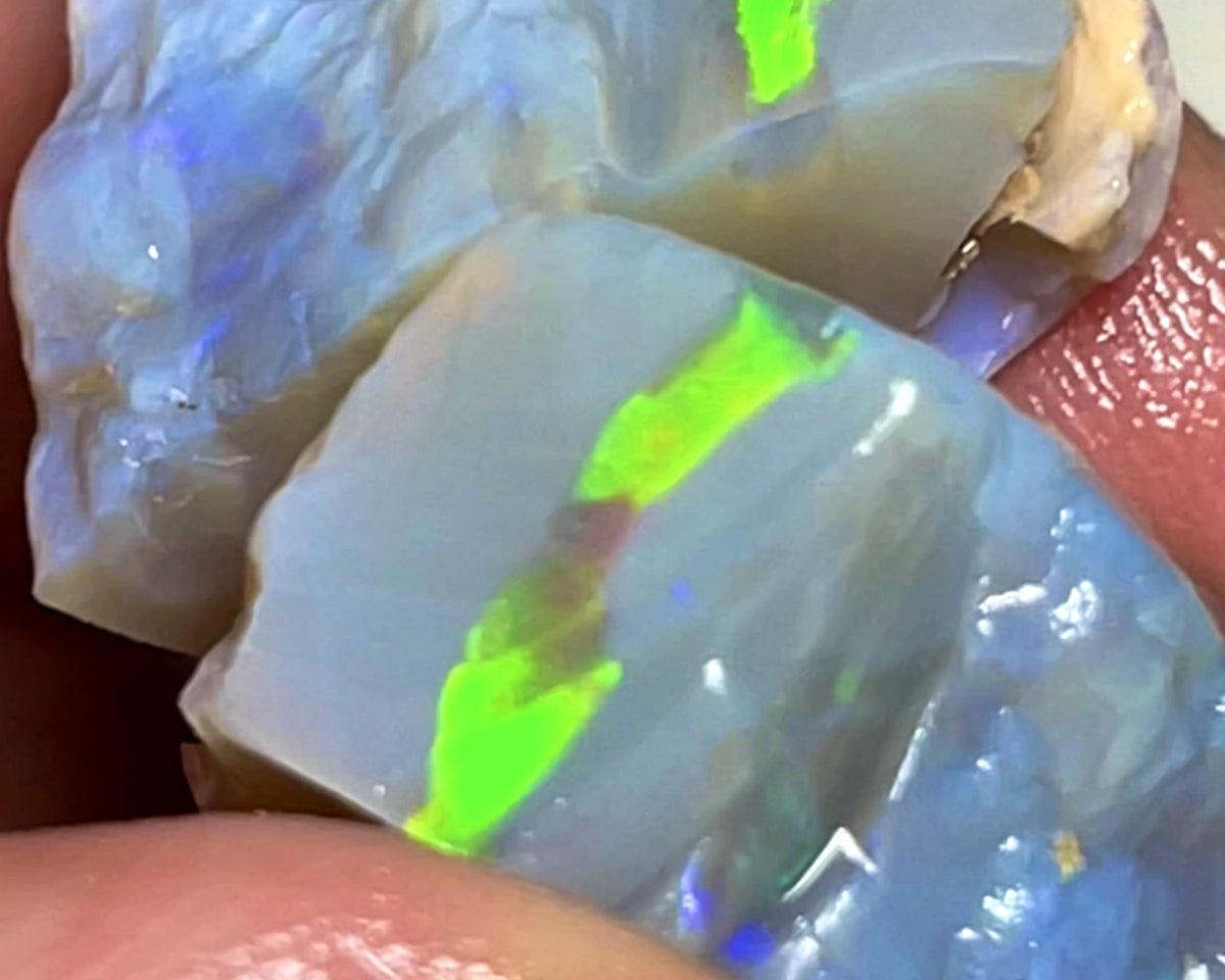 Lightning Ridge 45cts Big Bright & gorgeous Seam Opal rough to cut Bright Green Gold Orange multifires 20x18x12 & 20x11x11mm 1120