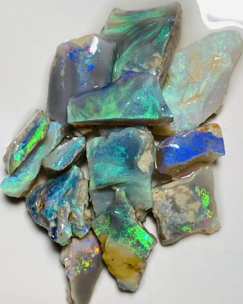 Grawin Rough Seam Opal Parcel 61cts Semi Black & Crystal High Grade Very Bright Lovely colourful material for cutters 26x15x2mm to 8x6x4mm WSX23