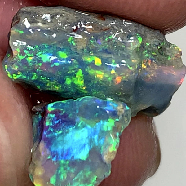 Lightning Ridge Rough Opal 6.25cts Pair Stunning Dark Crystal Base Cutters Candy® High Grade Amazing Bright Vibrant Multifires 15x9x5mm & 10x8x4mm WAA37