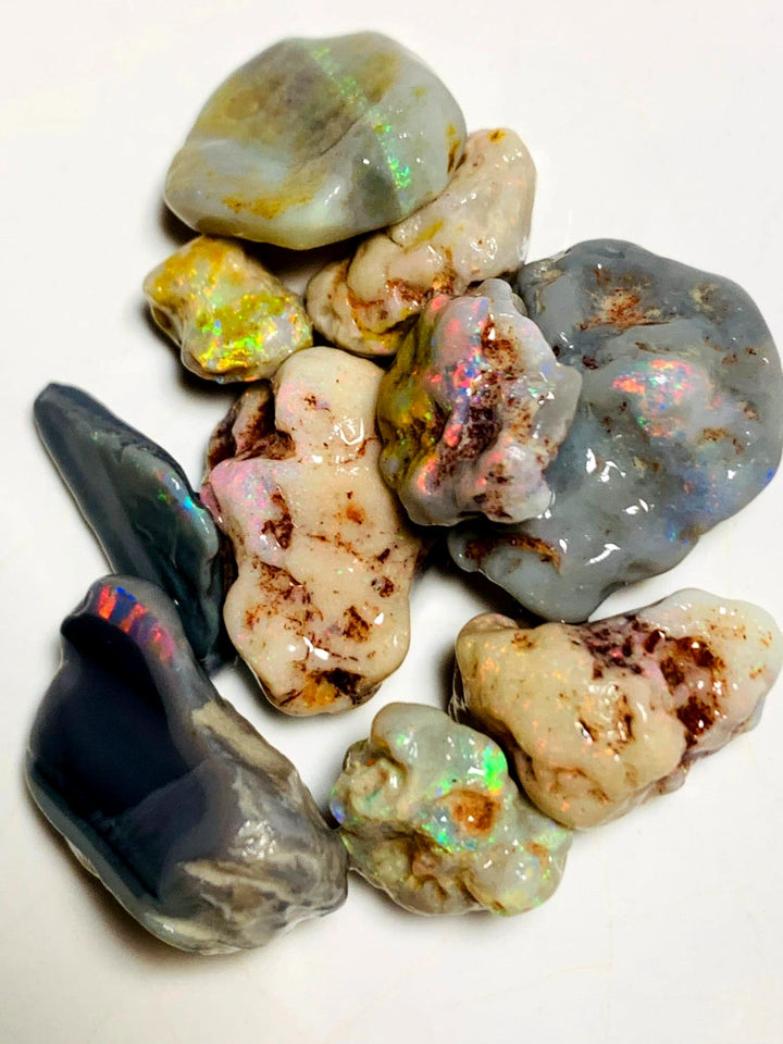 Lightning Ridge Rough Dark base Opal Parcel 38cts Nice Multicolour Knobby 21x15x8mm to 10x7x5mm WAA96