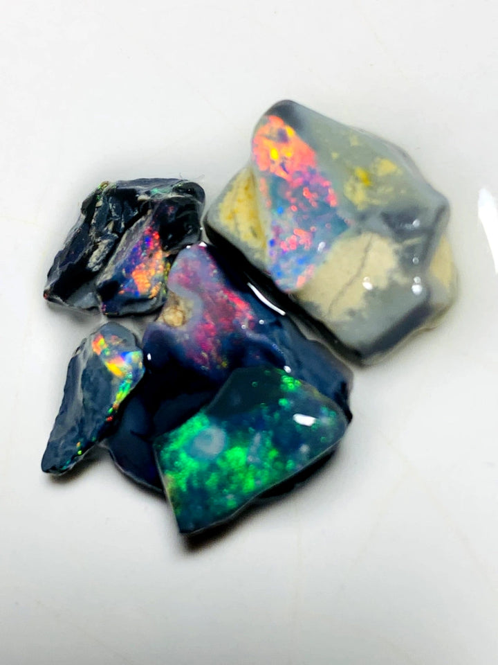 OPAL MONTH SPECIAL Mulga® Miners Bench® Red & Multifires on Black Opal Rough Rub 18cts Gorgeous Bright fires 15x10x7mm to 10x8x2mm WSZ58