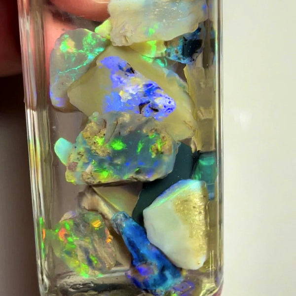 Lightning Ridge Opal Rough n Rub Parcel Dark & Crystal From the Miners Bench® 74cts Full of Bright Multifires 22x12x3mm to 7x5x1mm WAD19