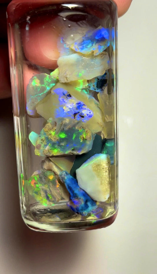 Lightning Ridge Opal Rough n Rub Parcel Dark & Crystal From the Miners Bench® 74cts Full of Bright Multifires 22x12x3mm to 7x5x1mm WAD19