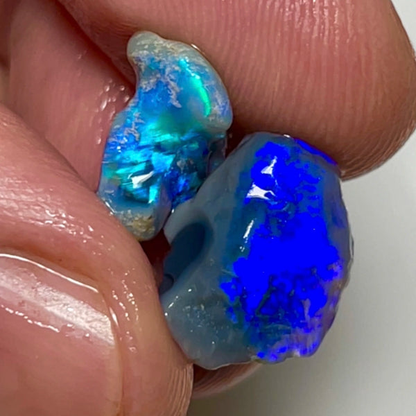 Bright & gorgeous small size knobby opals 7.45cts Gem Bright Blue/Green tones of fires 15x10x5mm & 13x8x4mm NSW048