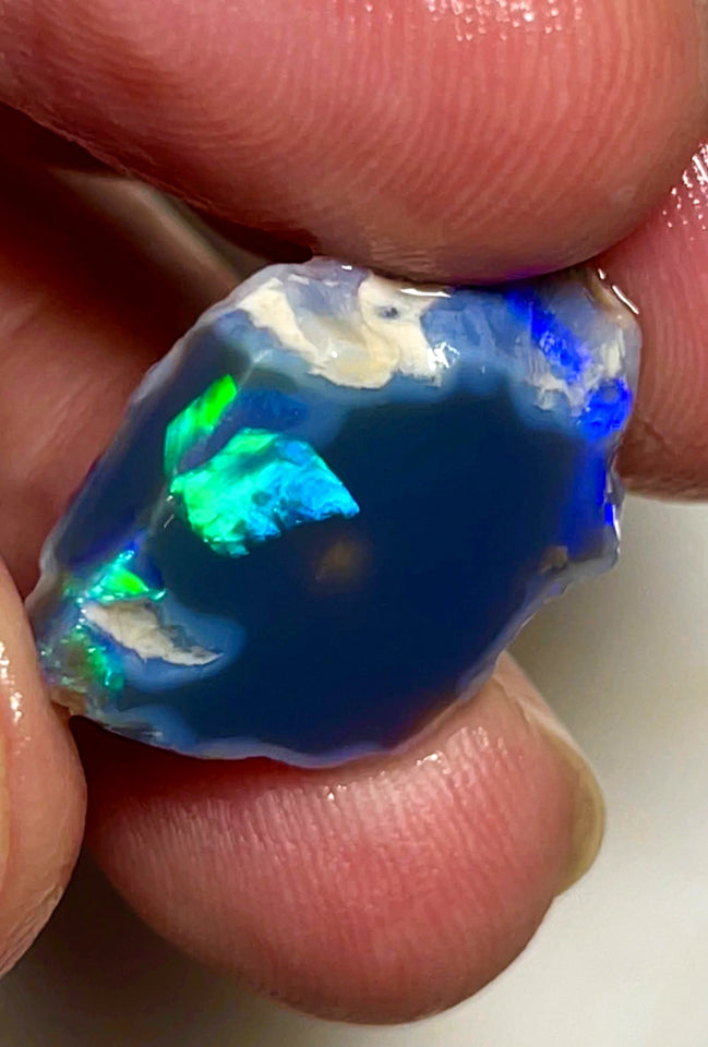 Lightning Ridge Opal Miners Bench® Black Base Seam Rough / Slice / Rub 11.5cts Bright Vibrant Blue Green & Yellow fires 22x15x6mm WAD34