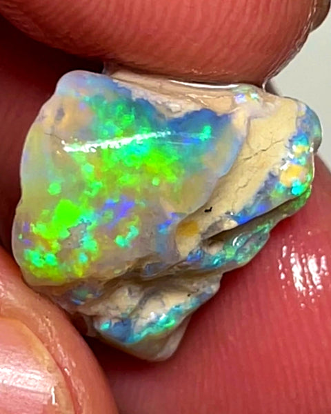 Lightning Ridge 9.5cts Bright knobby Crystal Opal rough lots of Multifires showing 17x11x11 mm 1129