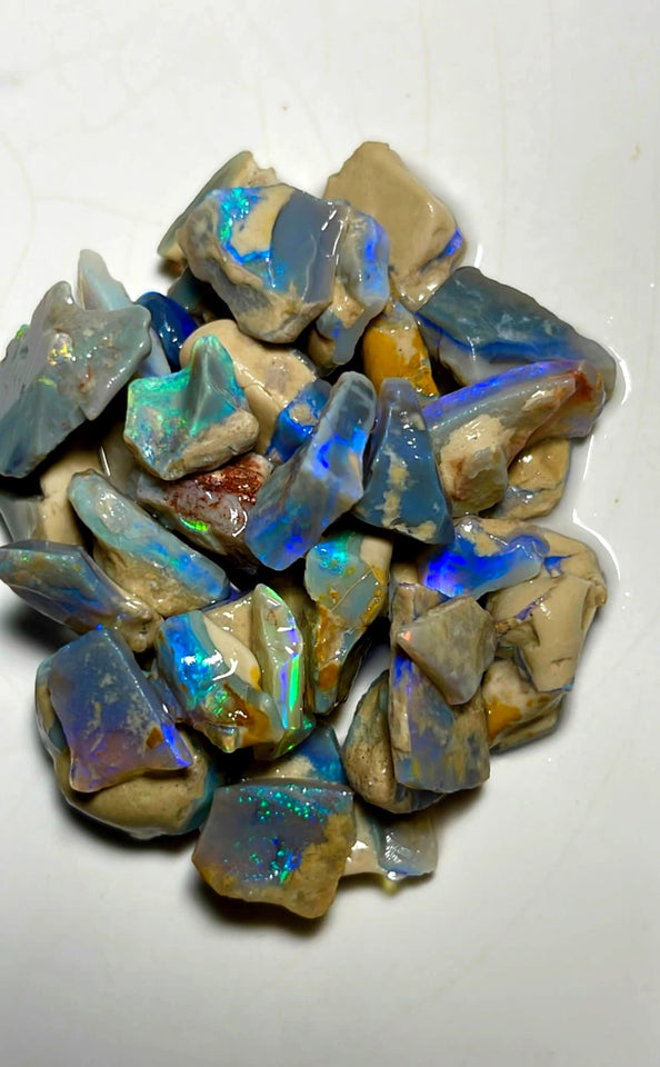 Lightning Ridge Rough  Dark & Crystal Seams Opal Parcel 125cts Lots of Potential & Cutters Lots Bright colours & bars 18x12x5mm to 10x7x6mm WAB80