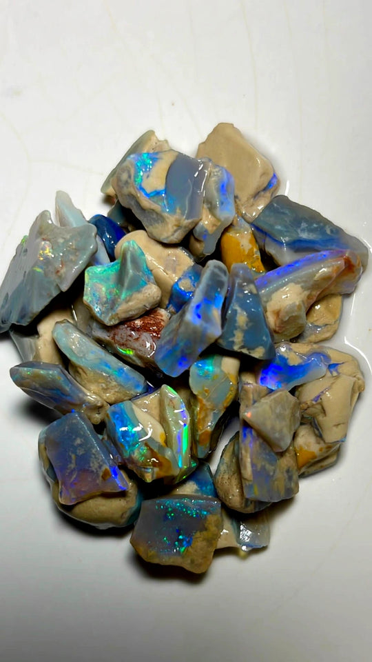 Lightning Ridge Rough  Dark & Crystal Seams Opal Parcel 125cts Lots of Potential & Cutters Lots Bright colours & bars 18x12x5mm to 10x7x6mm WAB80