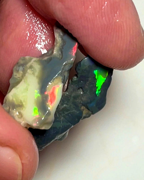 Lightning Ridge Opal Rough n Rub Pair Black & Dark Bases 15cts Showing nice Bright Multifires  23x18x5 & 22x10x4 mm WAE64