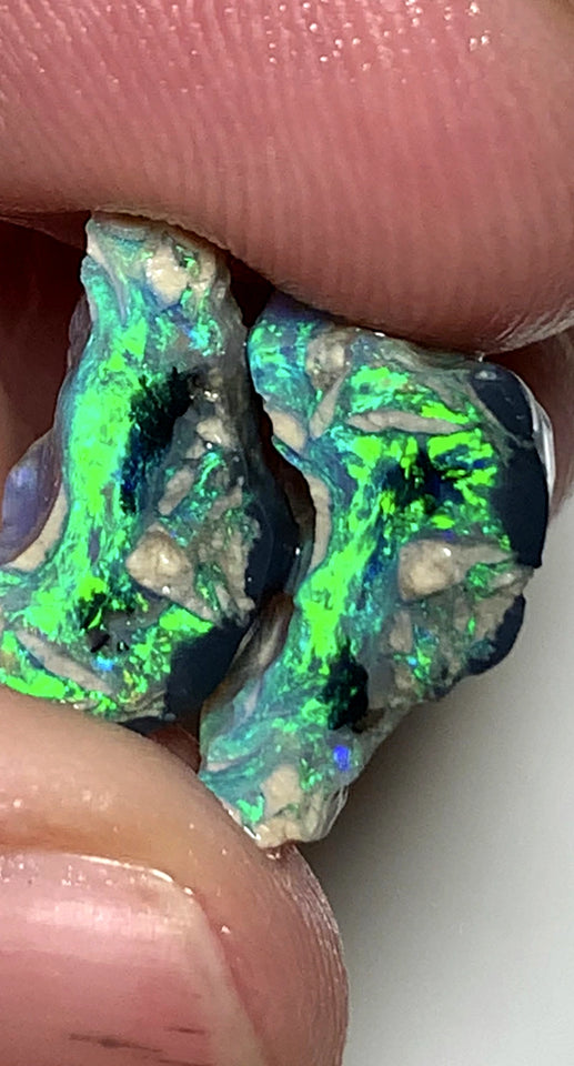 OPAL MONTH SPECIAL Lightning Ridge Rough Opal Black N1 Base Knobby Split 11cts Cutters Candy Exotic High Grade Super Bright Neon Green dominant fires 17x12x7mm & 15x7x7mm WSZ78