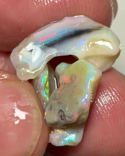 Lightning Ridge Rough Opal 11.75cts Grey Base Seams Stack Bright Multi colour fires in bars 19x7x5 & 10x8x4 mm RL015