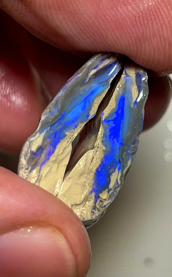 Lightning Ridge Rough Opal 27.5cts Stunning Dark Crystal Knobby Split with Vibrant Blues 27x18x7mm & 25x10x5mm WAD3