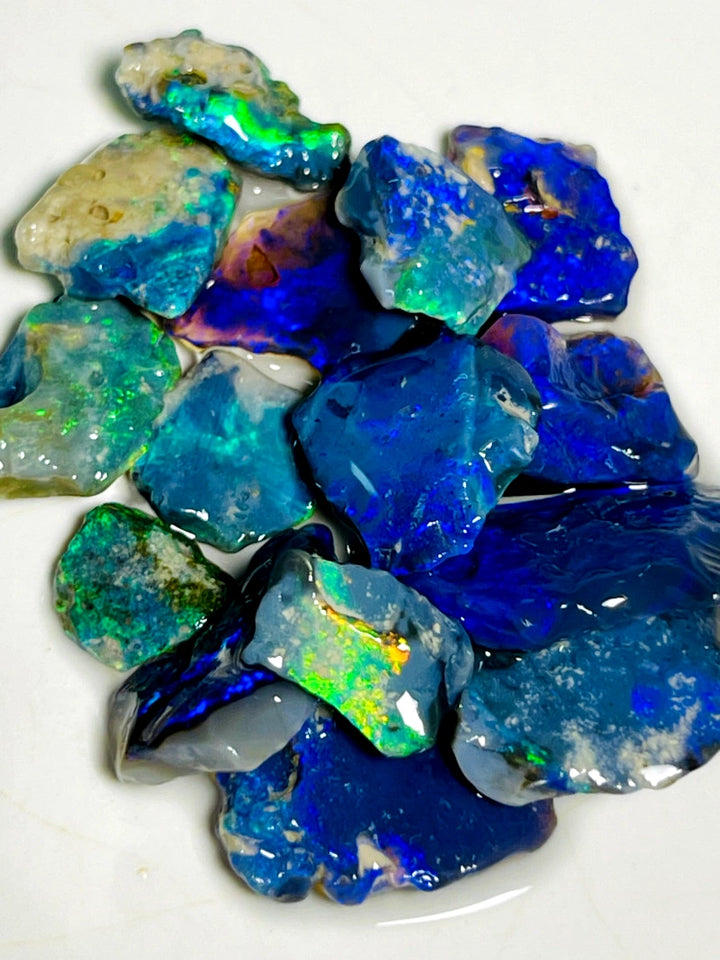 Lightning Ridge Rough Opal Parcel 41cts Cutters Select Black colourful material to cut 18x9x3mm to 10x5x2mm WAB38