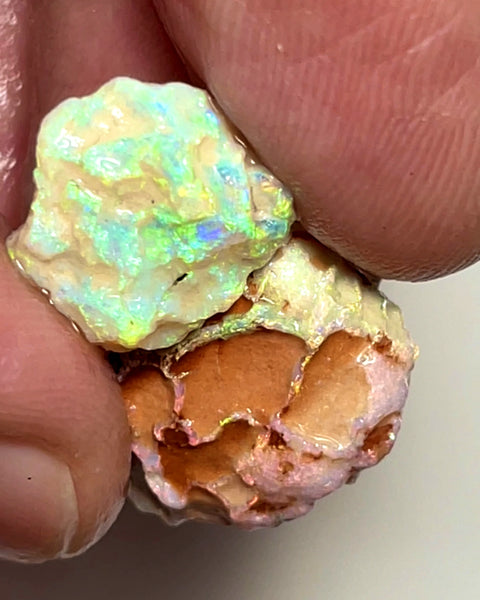 Lightning Ridge 18cts Nice pair of Dark base Crystal Opal formations rough to cut/carve or Collect Gorgeous Bright Multicolours  18x15x8mm & 14x11x4mm 1004