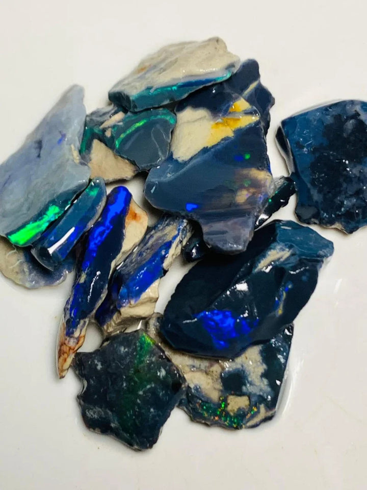 Mulga® Black & Semi Black Cutters Rough Opal parcel 77cts HIGH Grade Bright fires 22x14x3mm to 12x9x2mm WSY45