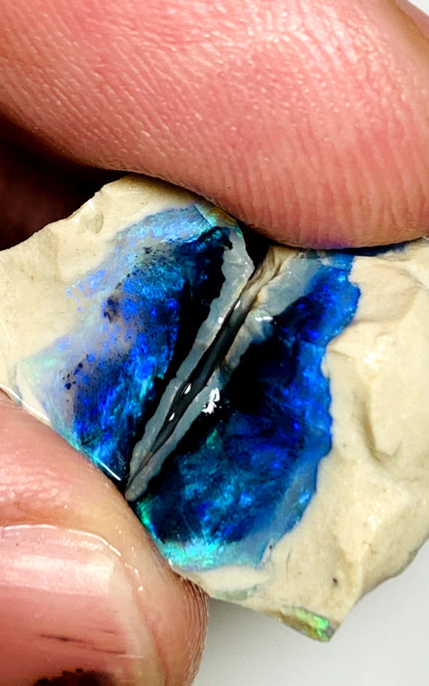 Lightning Ridge Rough Knobby Opal split pair 21cts Cutters Black Exotic Stunning bright Multifires to cut 15x13x12mm & 12x8x3mm WAC01