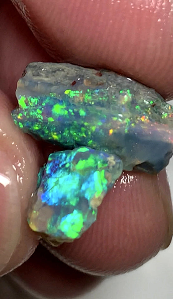 Lightning Ridge Rough Opal 6.25cts Pair Stunning Dark Crystal Base Cutters Candy® High Grade Amazing Bright Vibrant Multifires 15x9x5mm & 10x8x4mm WAA37