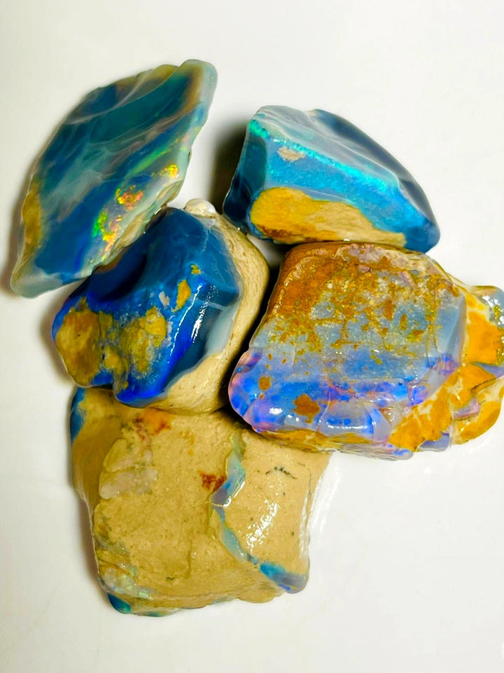 Lightning Ridge Rough Dark Seam Opal formation Parcel 155cts Lots of Potential & Cutters Lots Bright colours & bars 27x22x10mm to 20x12x8mm WAB36