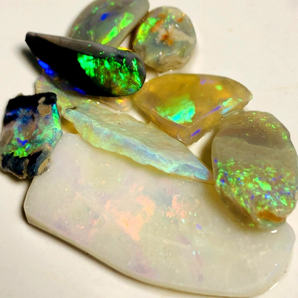 Lightning Ridge Opal Rough n Rub Parcel Black Dark & Crystal From the Miners Bench® 27cts Super Bright Multifires 30x12x3mm to 6x5x4mm  WSY95