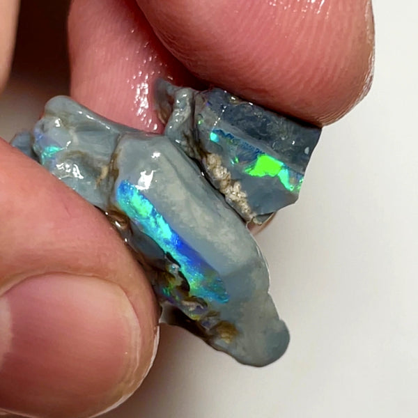 Lightning Ridge Rough Opal 21cts Pair Handpicked Dark Base Seams lots of Nice Bright Multi colour fires to Cut / carve & polish 25x15x7mm & 14x8x7mm 1003