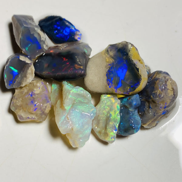 Lightning Ridge Rough Opal Parcel 37cts Black & Semi Black & Crystal High Grade Very Bright Lovely colourful material for cutters 18x8x7mm & 9x6x2mm WST14