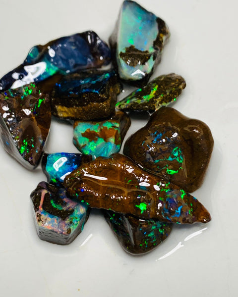 Australian Rough n Rubs Boulder Opal Parcel 54cts Winton Fields Lots Bright Lovely Multicolours to faces for cutters 22x9x8mm to 8x6x4mm WSU60