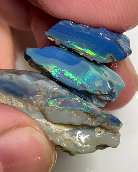 Lightning Ridge Rough Opal 47cts Big Stack of Thick Dark Base Seams Bright Multi colour fires to Cut / carve & polish 35x15x10mm to 20x15x7mm 1008