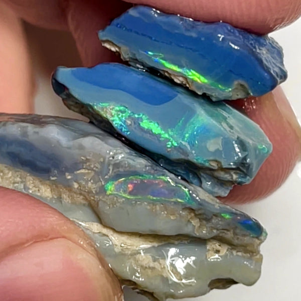 Lightning Ridge Rough Opal 47cts Big Stack of Thick Dark Base Seams Bright Multi colour fires to Cut / carve & polish 35x15x10mm to 20x15x7mm 1008