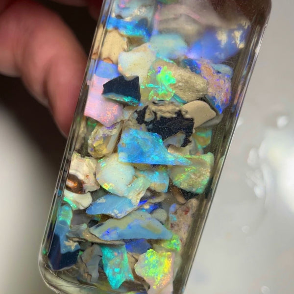 Lightning Ridge Rubs N rough Bright & colourful 17x10x2 to 8x7x1 mm 110cts jar1