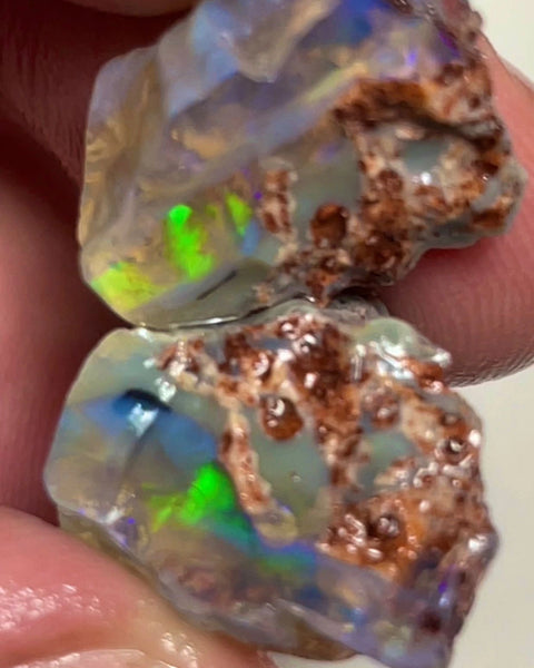 Crystal opal formation split 24.50cts L/Ridge Green dominant fires 18x15x10 & 18x14x9 mm NSW052