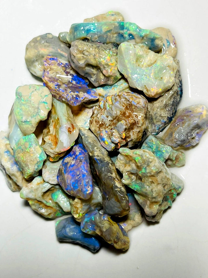 Lightning Ridge Rough  Dark & Crystal Knobby Seams Opal Parcel 120cts Lots of Potential & Cutters Bright Multicolours 24x8x5mm to 10x9x3mm WAC23