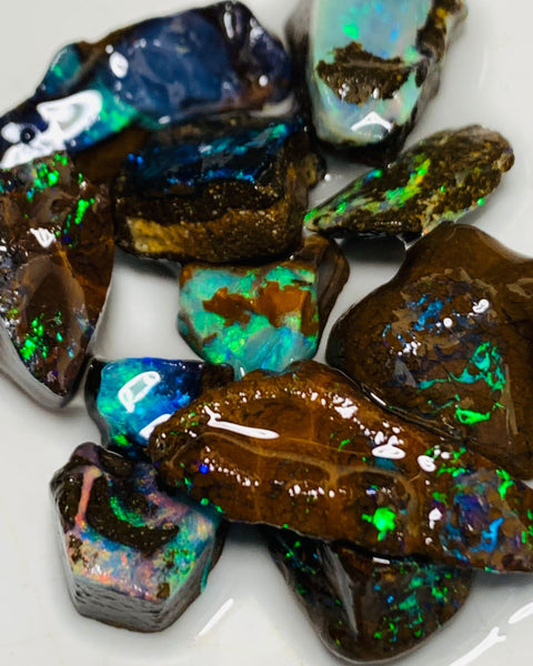 Australian Rough n Rubs Boulder Opal Parcel 54cts Winton Fields Lots Bright Lovely Multicolours to faces for cutters 22x9x8mm to 8x6x4mm WSU60