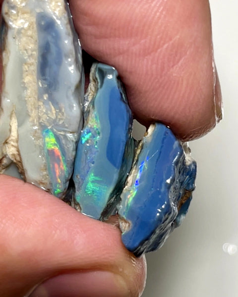 Lightning Ridge Rough Opal 47cts Big Stack of Thick Dark Base Seams Bright Multi colour fires to Cut / carve & polish 35x15x10mm to 20x15x7mm 1008