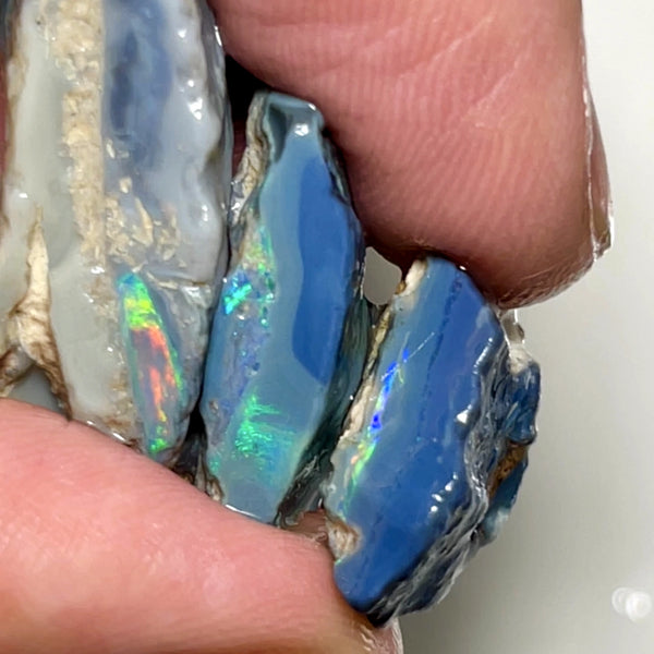 Lightning Ridge Rough Opal 47cts Big Stack of Thick Dark Base Seams Bright Multi colour fires to Cut / carve & polish 35x15x10mm to 20x15x7mm 1008