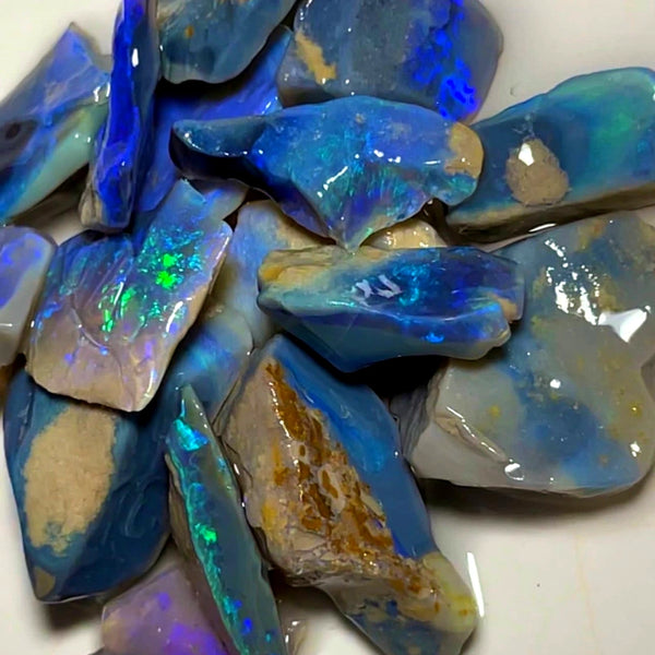 Lightning Ridge Rough Dark Seams Opal Parcel 98cts Lots of Potential & Cutters Lots Bright Multicolours & bars 20x19x7mm to 14x6x5mm WAB94