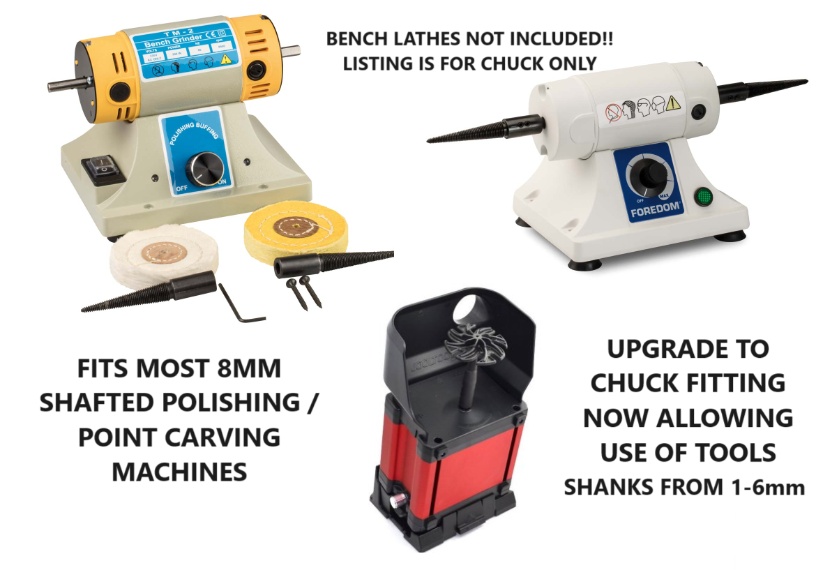 1-6mm Keyed Chuck with motor spindle 8mm hole size fits TM=2 Foredom & JoolTool bench polishers / lathes plus others