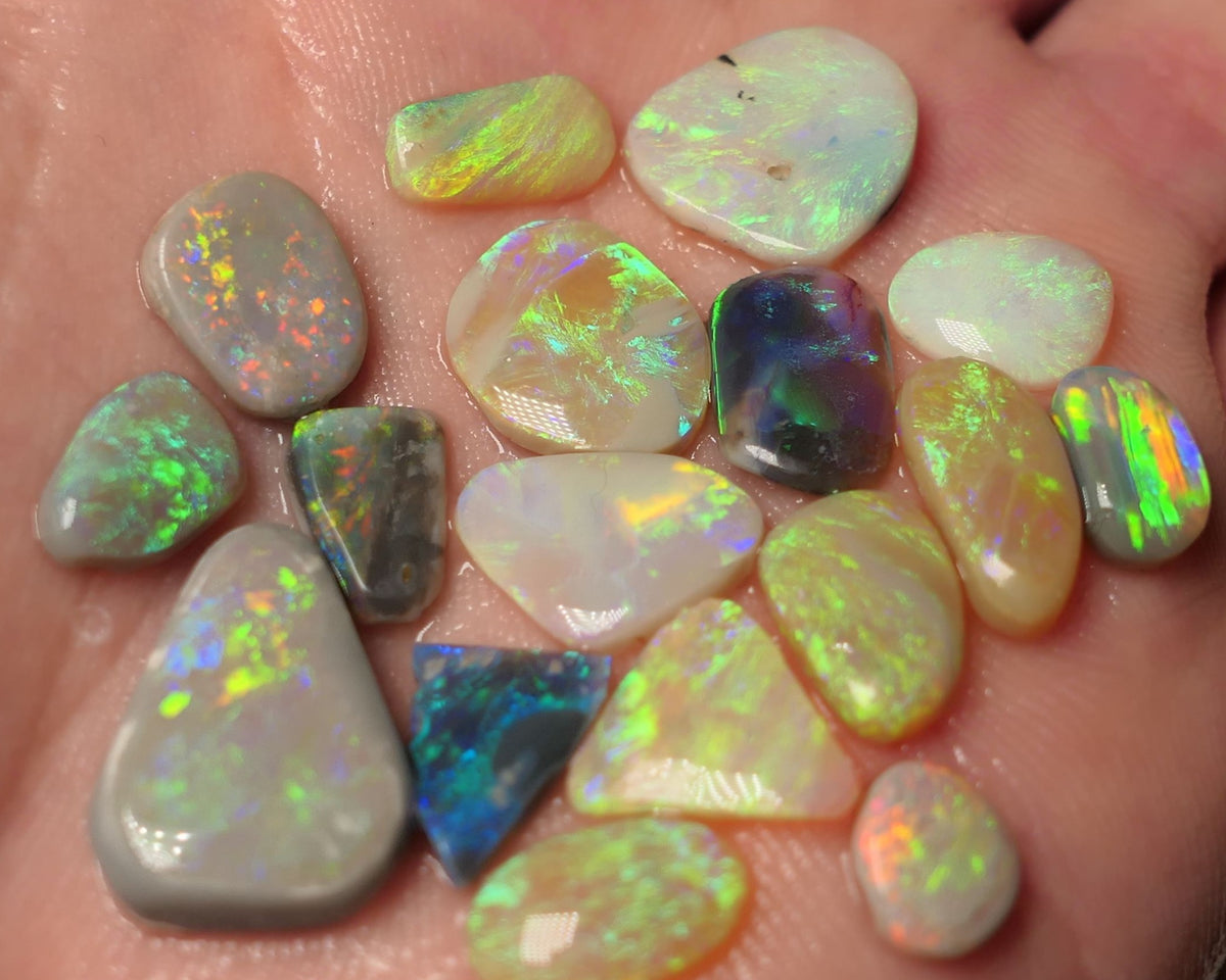 Lightning Ridge Opal Rubs/Preforms Jewellery Makers parcel Gem Grade Dark Light & Crystal Miners Bench® Preforms 29cts Gorgeous Vivid Vibrant Super bright Multifires 17x12x4mm to 7x6x1.5mm WAC69