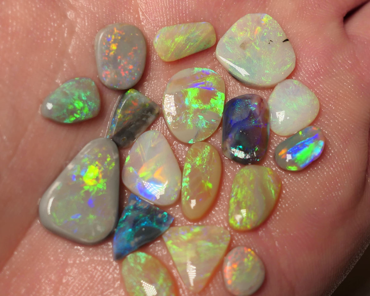 Lightning Ridge Opal Rubs/Preforms Jewellery Makers parcel Gem Grade Dark Light & Crystal Miners Bench® Preforms 29cts Gorgeous Vivid Vibrant Super bright Multifires 17x12x4mm to 7x6x1.5mm WAC69