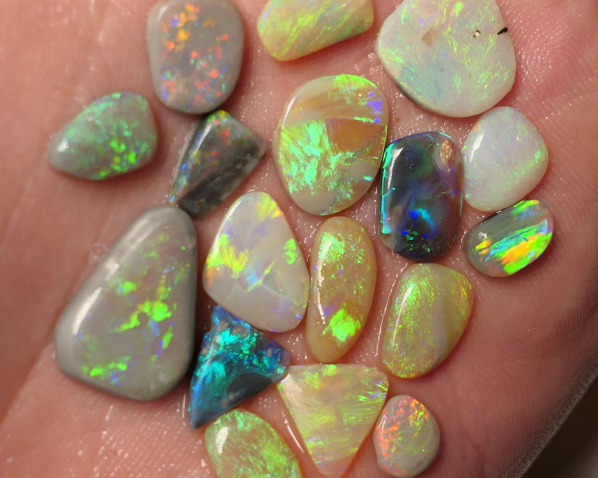 Lightning Ridge Opal Rubs/Preforms Jewellery Makers parcel Gem Grade Dark Light & Crystal Miners Bench® Preforms 29cts Gorgeous Vivid Vibrant Super bright Multifires 17x12x4mm to 7x6x1.5mm WAC69