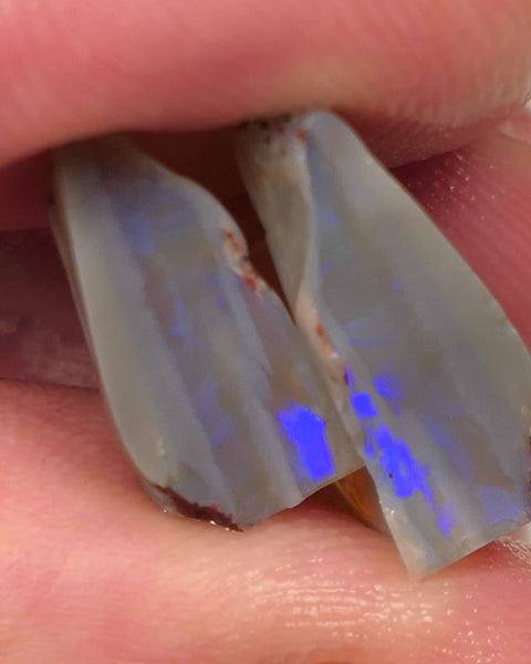 Lightning Ridge Rough Opal 12cts Dark Base Knobby Split Bright Blue fires in the bars 20x14x5mm to 13x8x5mm 0520