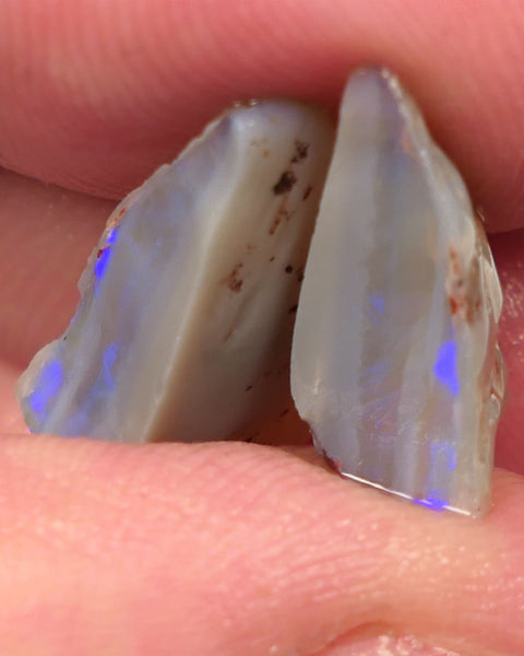 Lightning Ridge Rough Opal 12cts Dark Base Knobby Split Bright Blue fires in the bars 20x14x5mm to 13x8x5mm 0520