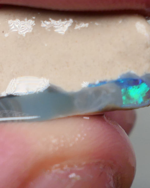 Lightning Ridge Rough Opal 5.7cts Dark Base Gamble Seam Patch of Vivid Green & Blues 15x12x5mm 0635