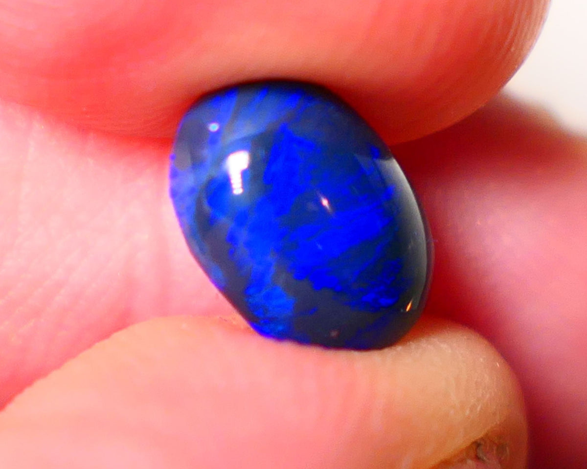 Lightning Ridge Black Crystal Opal Gemstone 2.40cts Gem Grade Mulga® N4 Black Body Tone High dome B6 Brightness Stunning Royal Blues 10x6x5mm UK07