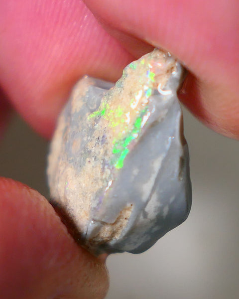 Lightning Ridge Rough Opal 8cts Dark Base Gamble Seam Showing Gem Bright Multifires bar 18x14x6mm WAE18