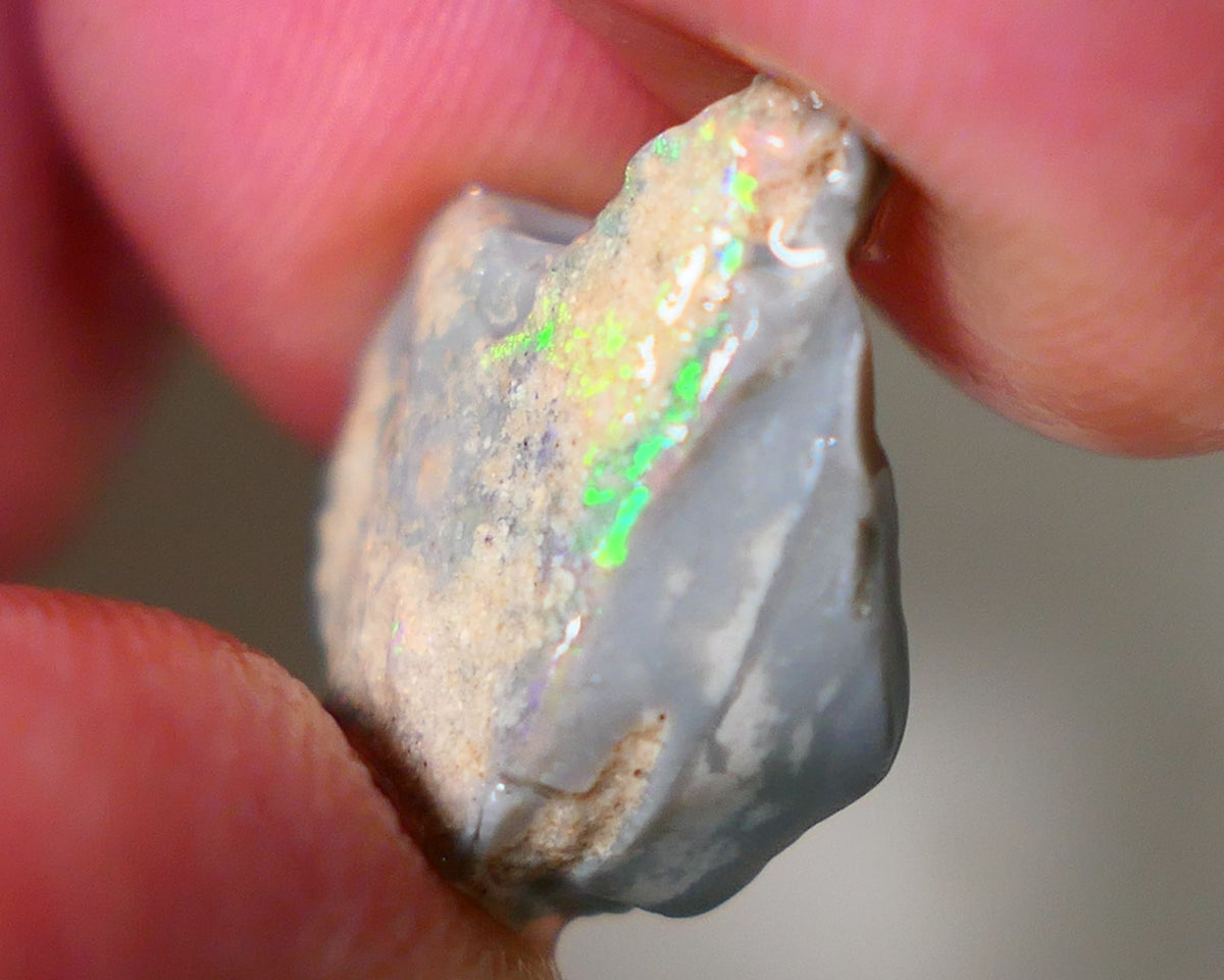 Lightning Ridge Rough Opal 8cts Dark Base Gamble Seam Showing Gem Bright Multifires bar 18x14x6mm WAE18