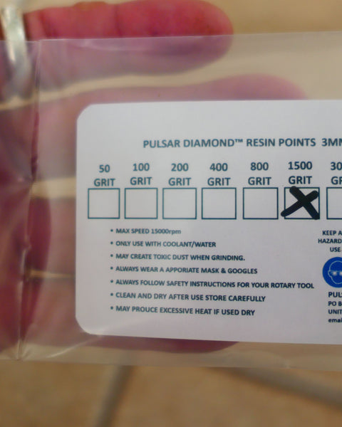 PULSAR™ DIAMOND RESIN POINTS MK2'S COLOUR CODED LAPIDARY BURRS FOR DREMEL & ROTARY TOOLS 3MM SHAFT POLISH SIGNLE 1x 1,500 GRIT