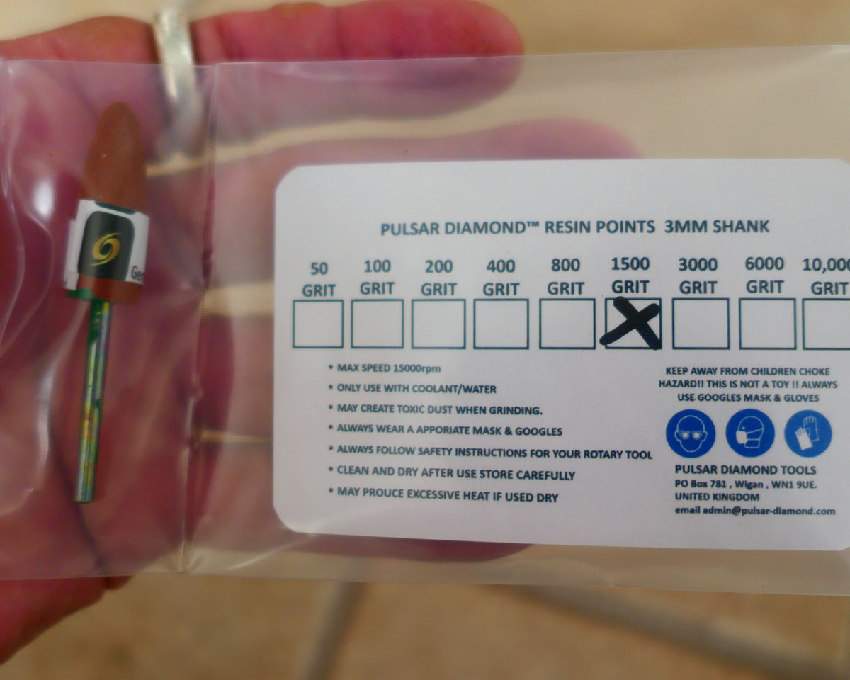 PULSAR™ DIAMOND RESIN POINTS MK2'S COLOUR CODED LAPIDARY BURRS FOR DREMEL & ROTARY TOOLS 3MM SHAFT POLISH SIGNLE 1x 1,500 GRIT