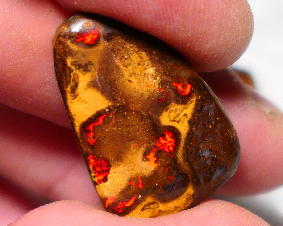 Queensland Boulder Matrix opal RED ALERT SOMETHING IS ON FIRES !!!!!!!! 23.50cts rough rub Koroit gorgeous face with Amazing Red Dominant fires 28x18x5mm BO-014