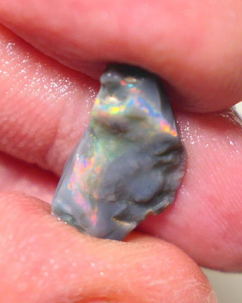 Mulga Rough Opal 3.65cts Stunning Dark Base Seam Bright Orange Dominant Multi colour fires to Cut / carve & polish 11x10x2.5mm 1138